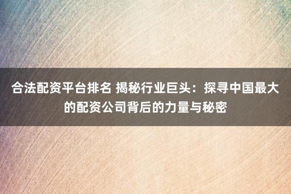 合法配资平台排名 揭秘行业巨头：探寻中国最大的配资公司背后的力量与秘密