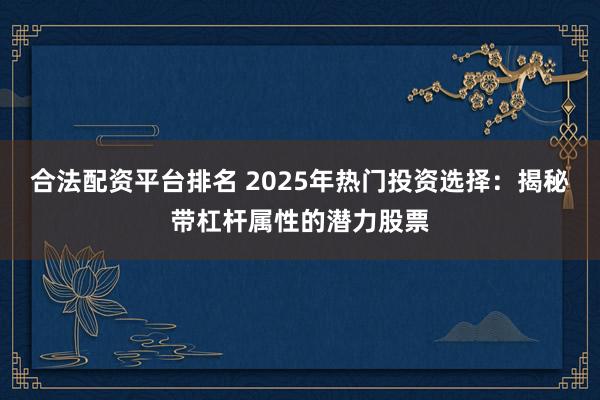 合法配资平台排名 2025年热门投资选择：揭秘带杠杆属性的潜力股票