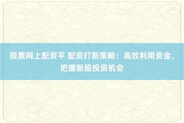 股票网上配资平 配资打新策略:高效利用资金,把握新股投资机会