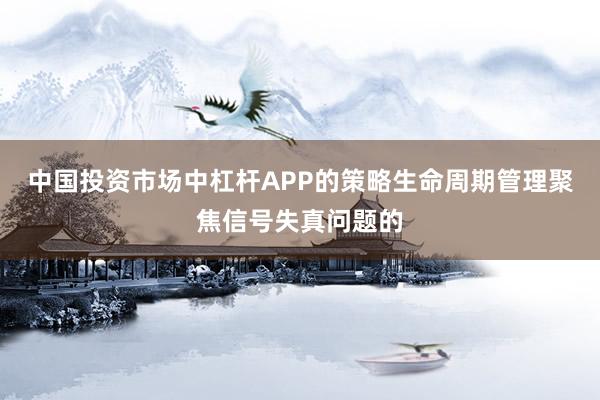 中国投资市场中杠杆APP的策略生命周期管理聚焦信号失真问题的